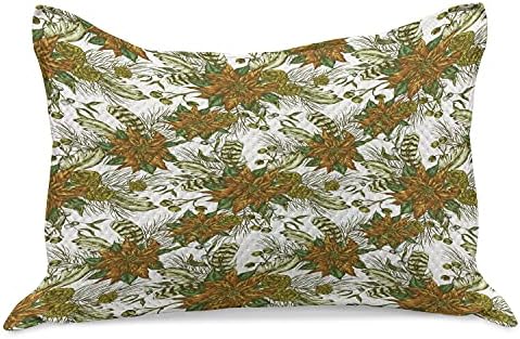 Ambesonne Vintage micoteca de malha vintage Cobertura de travesseiros, padrão botânico de estilo nostálgico contínuo com flores de pinheiro, cobertura de travesseiro de tamanho king padrão para quarto, 36 x 20, laranja escura multicolor