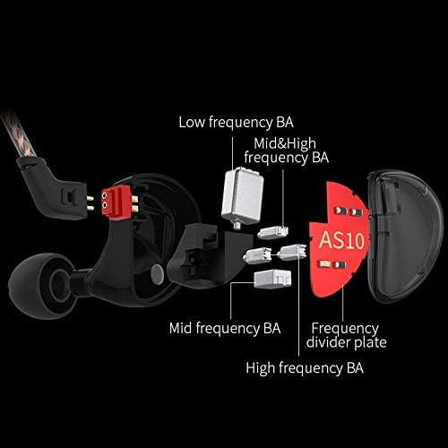 KZ AS10 no monitor de orelha 5 Armatura equilibrada 5ba Ture HiFi Encontro de fones de ouvido cancelando fones de ouvido com fio de alta resolução com cabo de 0,75 mm de 2 pinos