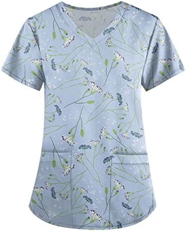 Elneeya uniformes de trabalho Scrub Tops Summer Summer Sleeve Camis de pescoço em V Scrubs de tamanho grande e respirável