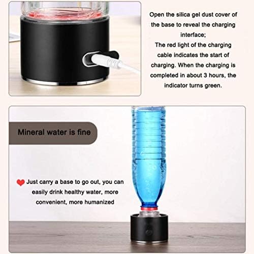 KuanderMarm portátil USB Recarregável Rica em hidrogênio Rich Water Bottle 3 minutos Cup de água alcalina eletrolisada, 300 ml, preto