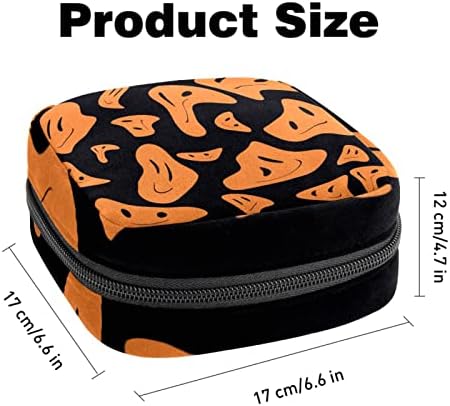 Bolsa de armazenamento de guardanapos sanitários de Oryuekan, bolsas de zíper menstrual reutilizável portátil, bolsa de armazenamento de tampões para mulheres meninas, cartoon laranja Face Padrão abstrato