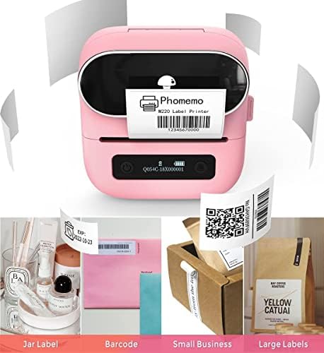 Fabricante de etiquetas rosa Phomemo M220 com fita de etiqueta, impressora de código de barras Bluetooth, fabricantes de etiquetas