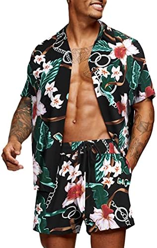 Coofandy Hawaiian Machating Summer Beach Roupa de 2 peças camisas de flores e shorts