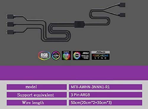 Endereço RGB 1 a 3 Cabo de divisor 1 a 3 3pin 5V RGB Adaptador Compatível de cabo Argb Extensão adequada para as placas-mãe ASUS MSI Gigabyte Asrock