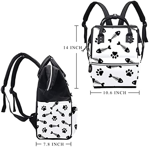 Fishbone Cat Dog Plaw Pattern Backpack Backpack Baby Nappha Sacos Multi -Função Bolsa de Viagem de Grande Capacidade