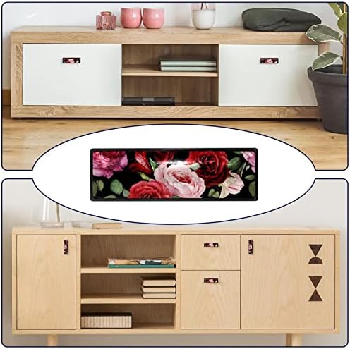 Guerotkr 4 PCs, alças de gabinete de retângulo, botões de gabinete, puxadores de gabinete, botões para armários e gavetas, padrão de planta colorida de flores rosa