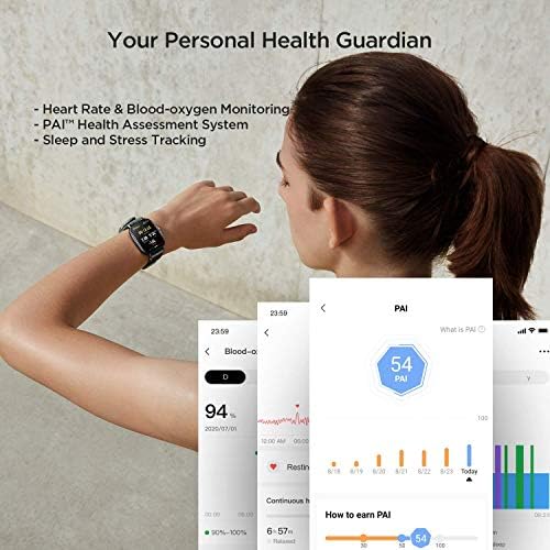 Amazfit GTS 2 Smart Watch for Men Android iPhone, telefonema Bluetooth, Alexa e GPS embutidos, relógio de fitness com 90 modos esportivos, rastreador de sono com frequência cardíaca de oxigênio no sangue, 5 atm resistentes à água, preto