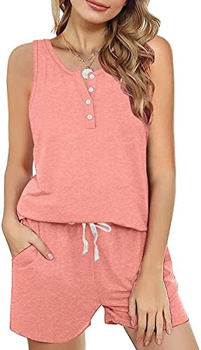 Dufaoo de duas peças para mulheres Button Henley Tank Short Set com bolsos