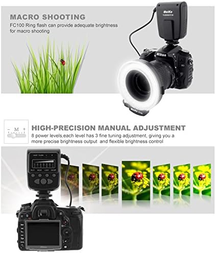 MEIK LED Macro Ring Flash Light FC-100 Compatível com câmera de câmera de câmera DSLR da Canon N Pentax com anéis de adaptador