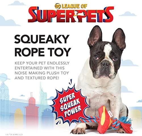 DC Comics Super-Pets Superman Logo Corda Pet Toy | Tug de corda de brinquedo do Super -Homem com pelúcia | PLUSH DOG E ROPE Toy Superman