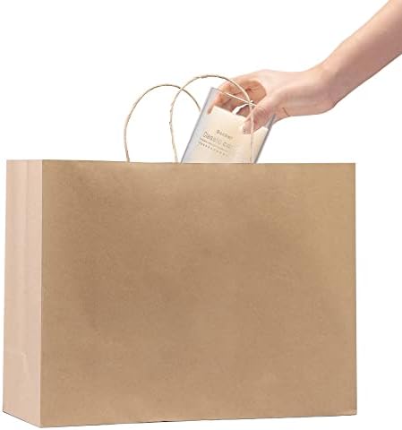Bolsas de presente Gssusa grandes com manípulos16x6x12 marrom 50pcs, sacos de papel kraft sacos a granel para pequenas