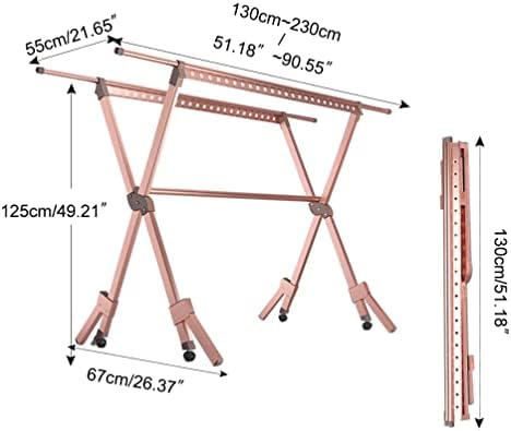 Baoyouni Rolling Roushing Roupa de lavanderia rack de rodas dobráveis ​​cabide de vestuário Pólos duplos externos internos