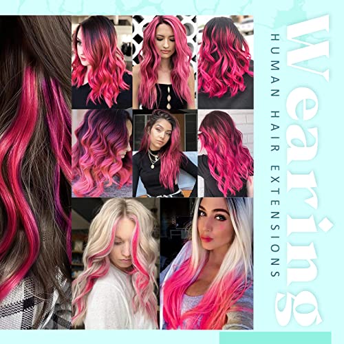 [Economize 18% Lançado recém -lançado] Clipe colorido em extensões de cabelo de cabelo humano real rosa quente 14 polegadas