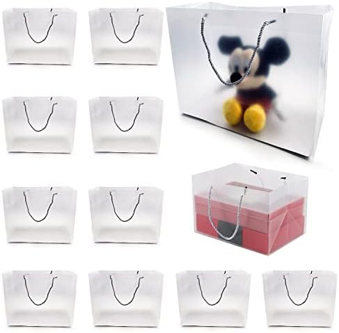 GoJoys Clear Gift Tote Sags com alças, 10 PCs Reutiliza Sacos de Plástico Fosco transparentes para sacos de presentes,