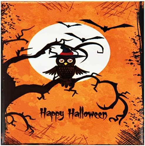3drose cst_65456_3 coruja de Halloween em um galho de árvore com uma lua e montanhas-russas de azulejos-cerâmicos, conjunto de
