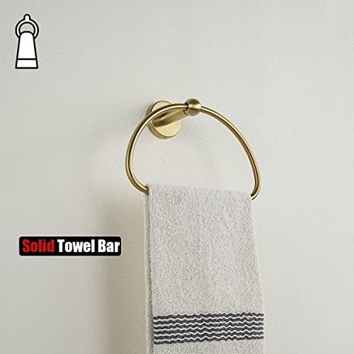 JQK Toalha anel de ouro dourado, aço inoxidável Half toalha de toalha para banheiro, montagem de parede dourada escovada de 7 polegadas,