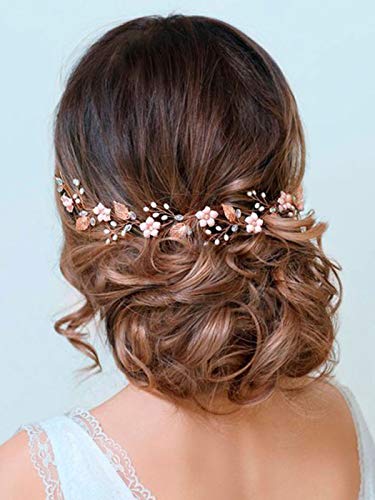 Capacete de casamento de barogirl Rose Gold Bride Bride Hair Vine Pearl Crystal Cryping Band para mulheres