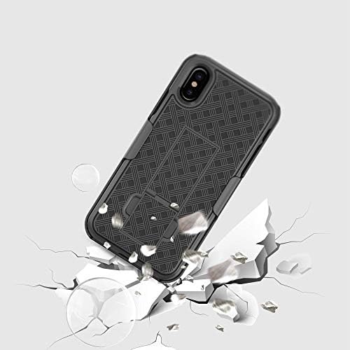IPhone XS/iPhone x capa do coldre, casca combinada e estojo super slim com clipe de cinto de kick e beliscas incorporado