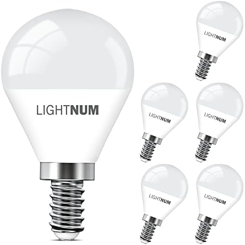 Lâmpadas de ventilador de teto Lightnum e12 lâmpada de candelabra, lâmpada de base pequena de 40 watts, 470 lúmen, luz do dia Branco 5000k G45 Globe Shape Lightbulbs, 120V não-Dimmable, 6 pacote de 6 pacote
