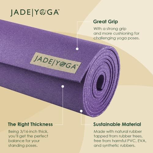 Jadeyoga Harmony Yoga Mat, tapete de exercício em casa de borracha natural, tapete de ginástica durável e grosso, tapete de treino