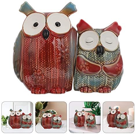 VICASKY 2PCS Home Cerâmica Owl Figuras Creative Craft Owl estátua ornamentos domésticos