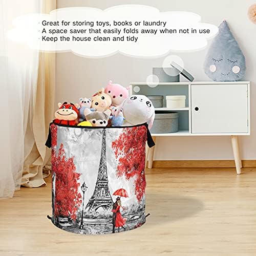 Eiffel Tower Pop Up Up Laundry Horty com tampa dobrável cesta de armazenamento Bolsa de roupa dobrável para o hotel de