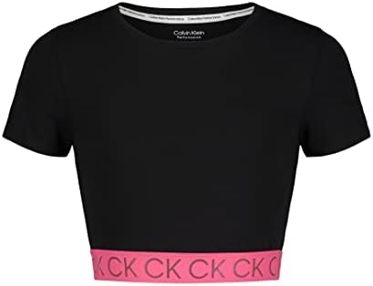 Manga curta de Calvin Klein Girls T-shirt de desempenho relaxado, decote de pescoço de tripulação e detalhamento do logotipo