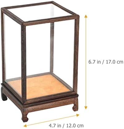 Exibição de exibição de vidro transparente de OUNONA: Caixa de exibição colecionável com base de madeira Chinesa Stand Stand Banchotep Cube Organizer Stand For Action Figuras Toys Collectibles Curio