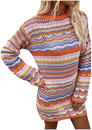 Pullover de crochê listrado feminino Mini malhas de malha de malha caia