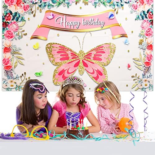 Newmemo Butterfly Birthday Party Tapestry decoração de borboleta bandeira de festas Antecedência Decorações de festas de aniversário de borboleta para bebê photo de fotografia de chuveiro fotografia de fotos de fotos da primavera com tema
