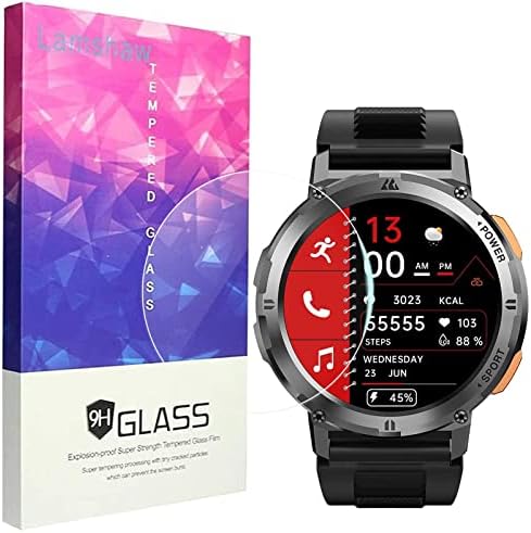 Lamshaw Compatível para Kospet T2 Smart Watch Screen Protector, [3 pacote] 9H Compatível com protetor de tela de vidro temperado