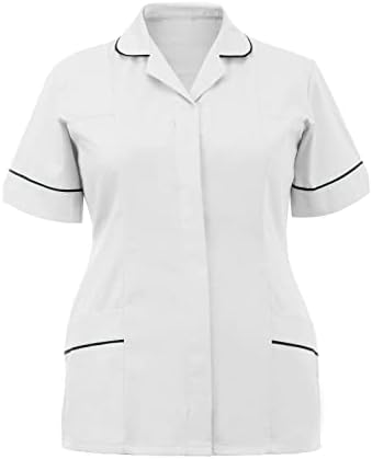 Enfermeiras femininas Tunic Uniforme Cuidador de lapela de lapela Top Casual Casual Plus Size camisetas com bolsos