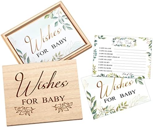Cartões de conselhos de chá de bebê de 50 pacote e caixa de lembrança de bebê de madeira, cartões de conselhos de