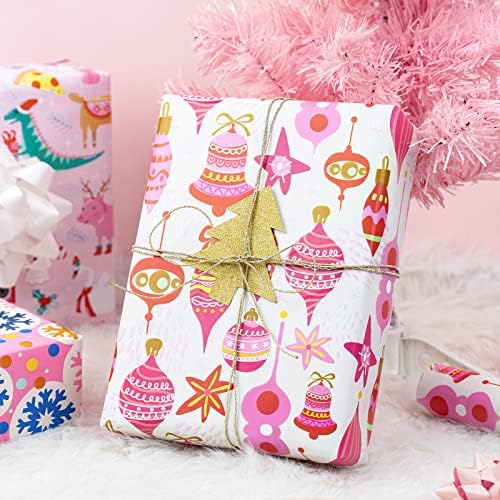 Maypluss Christmas embrulhando papel de papel - mini roll - 17 polegadas x 120 polegadas por rolo - 3 design rosa diferente