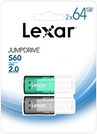 Lexar® JumpDrive® S60 USB 2.0 Flash Drives, 64 GB, Black/Teal, pacote de 2 unidades flash, LJDS60-64GB2NNU