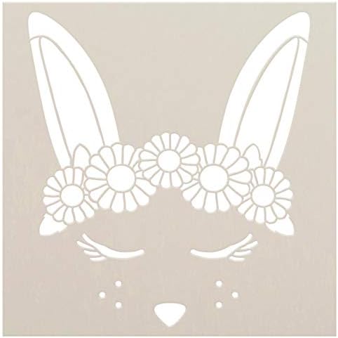 Estêncil de coelho com coroa de flores por Studior12 | DIY Cute Primavera e Decoração da Casa da Páscoa | Craft & Paint Farmhouse Wood