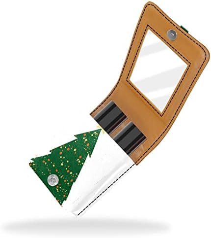 Bolsa de batom de batom de maquiagem de oryuekan com espelho portátil de armazenamento de batom portátil Organizador de armazenamento de brilho labial, desenho animado de decoração de árvores de Natal