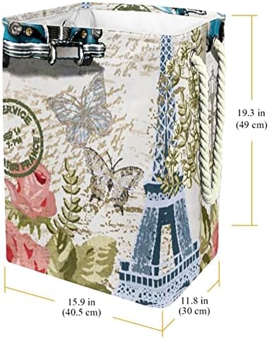Indicador vintage Paris Eiffel Tower Car Padrão de carro grande cesto de roupa de roupas prejudiciais à prova d'água
