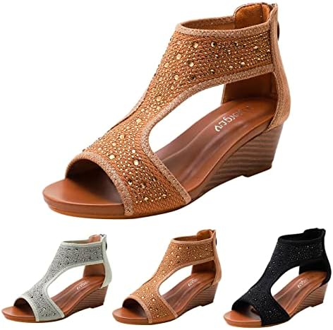 GUFESF Sandálias fofas para mulheres, mulheres fechadas sandálias casuais Summer Hollow Out Vintage Wedge Sandals Shoes
