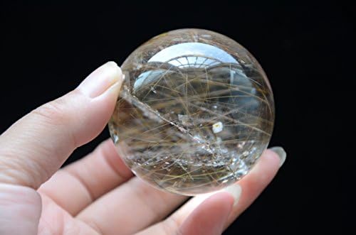 Real Tibete Himalaia Alta Altitude Gold Rutilado Manifestor Cristal Quartz Bola Esfera Orb 2,12 polegadas Reiki Cura