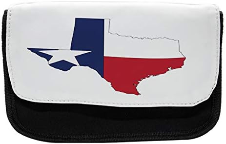 Caixa de lápis do Texas Lunarable, mapa de estado de estrela solitária com bandeira, bolsa de lápis de caneta com zíper duplo, 8,5