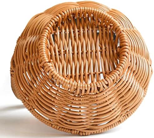 Zerodeko imitação cesta de armazenamento de vime com alça, cesta de frutas plásticas tecidas de cesta de piquenique para piquenique