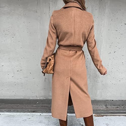 Jaqueta longa de Wozvali para mulheres falsas lã Trench Blouse Ladies Slim Long Belt Fomen's Ring Master Jacket for Winter