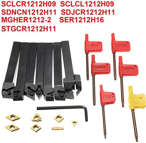 Fin 7pcs Conjunto de barra de ferramentas de torneamento CNC de 12 mm CNC com barra de perfuração com DCMT TCMT CCMT Cutting Insert com chave inglesa