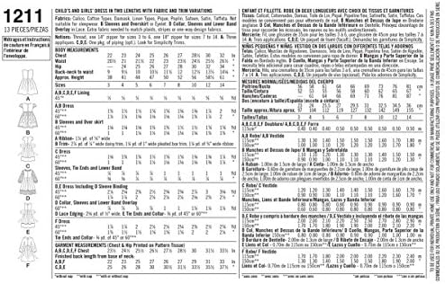 Simplicidade 1211 Padrões de costura de garotas, tamanhos HH