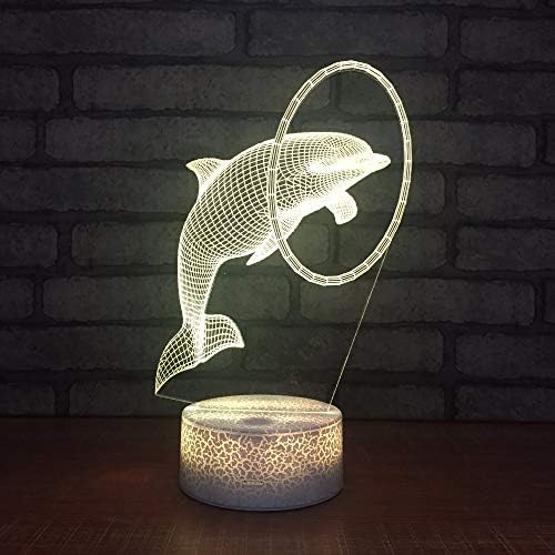 Jinnwell 3D Dolphin Fish Night Light Lamp Ilusão Night Light 7 Cores Alterar Touch Touch Tound Desk Decoration Lâmpadas