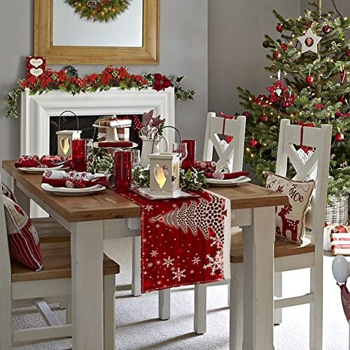 Sambosk Red Christmas Trees Table Runner, Christmas Snowflake Farmhouse Table Runners para café para jantar de cozinha ou
