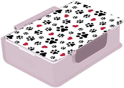 Alaza Dog/Cat Paw Print Love Heart Bento lancheira BPA BPA à prova de vazamento Recipientes com Fork & Spoon, 1 peça
