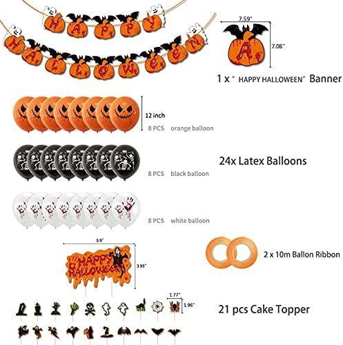 Decorações de Halloween Indoor, Feliz Halloween Party Balloons Decor Supplies, incluindo Banner de abóbora de Halloween 1, balões brancos