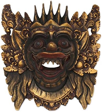 Novica Decorative Wood Hinduism Mask, Brown e Gold 'Narasinga'